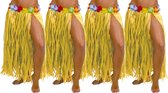 Fiestas Guirca Hawaii verkleed rokje - 4x - voor volwassenen - geel - 75 cm - hoela rok - tropisch