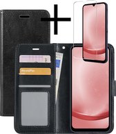 Hoes Geschikt voor Samsung A25 Hoesje Book Case Hoes Flip Cover Wallet Bookcase Met Screenprotector - Zwart.