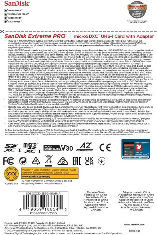 SanDisk Extreme PRO 256 Go MicroSDXC UHS-I Classe 10