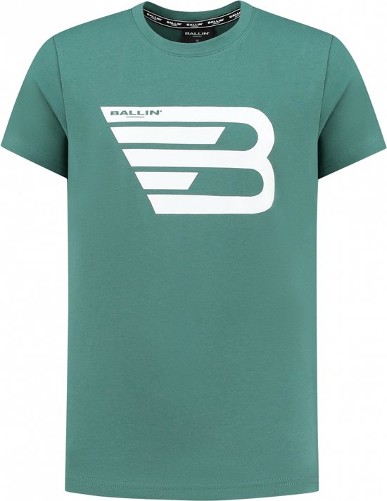 Ballin Amsterdam - Jongens Slim fit T-shirts Crewneck SS - Faded Green - Maat 6