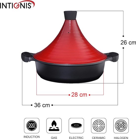 Marokkaanse Tajine Kookpot Inductie Zelfvullende deksel 28 cm
