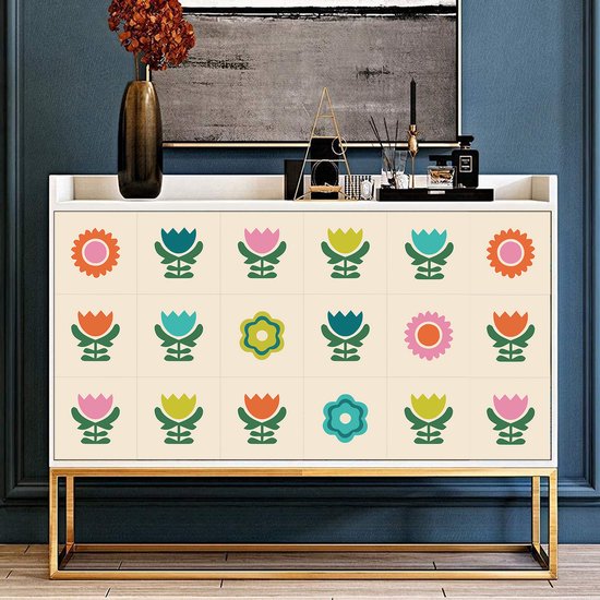 Ulticool Décoration carrelages Autocollant - Fleurs Vintage Rétro - 15x15 cm - 15 pièces Autocollants de Carrelage en Film Adhésif - Stickers Stickers muraux Carrelage Autocollant - Sticktiles - Salle de Bain - Cuisine