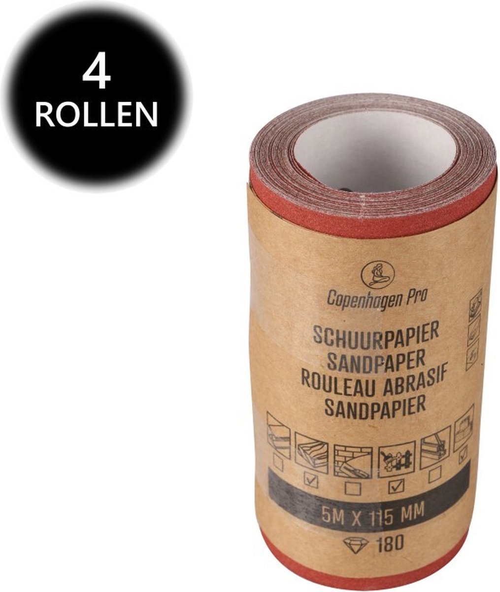 Copenhagen Pro schuurpapier op rol - 4 rollen - droog - korrel 180 - 11.5 cm x 5 meter
