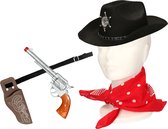 Ensemble de costumes de carnaval chapeau de cowboy Kentucky - noir - mouchoir rouge - étui avec revolver