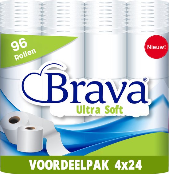 Brava - Ultra Soft Toiletpapier - 96 Rollen - Ultiem Comfort WC Papier - Superieure Sterkte - Maximale Absorptie & Pluisvrij - Voordeelverpakking WC Papier 2 Laags