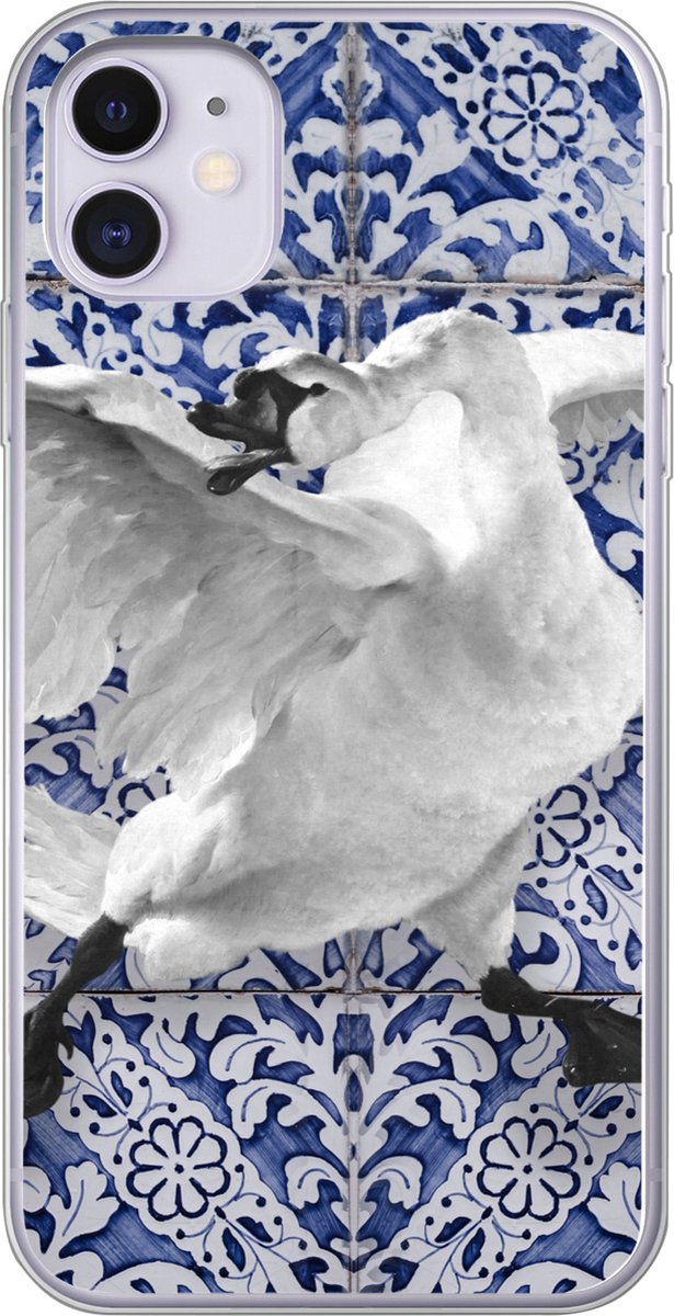 Telefoonhoesje Geschikt voor iPhone 11 hoesje - Zwaan - Kunst - Delfts blauw - Schilderij - Oude meesters - Siliconen Telefoonhoesje Telefoonhoesje