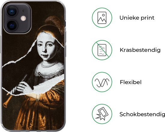 Coque iPhone 12 - Elizabeth Spiegel - Dirck Dircksz Santvoort - Zwart - Wit - Siliconen