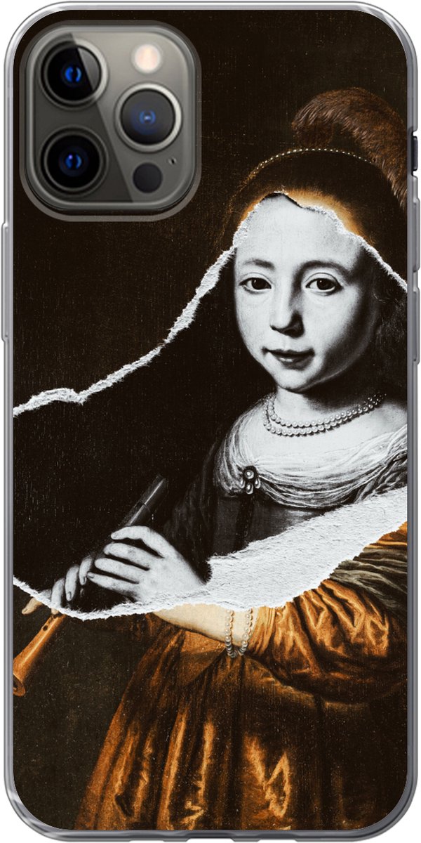 Telefoonhoesje Geschikt voor iPhone 12 Pro hoesje - Elizabeth Spiegel - Dirck Dircksz Santvoort - Zwart - Wit - Siliconen Telefoonhoesje Telefoonhoesje
