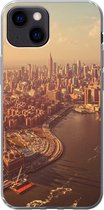 Geschikt voor iPhone 13 mini hoesje - New York - Skyline - Goud - Siliconen Telefoonhoesje