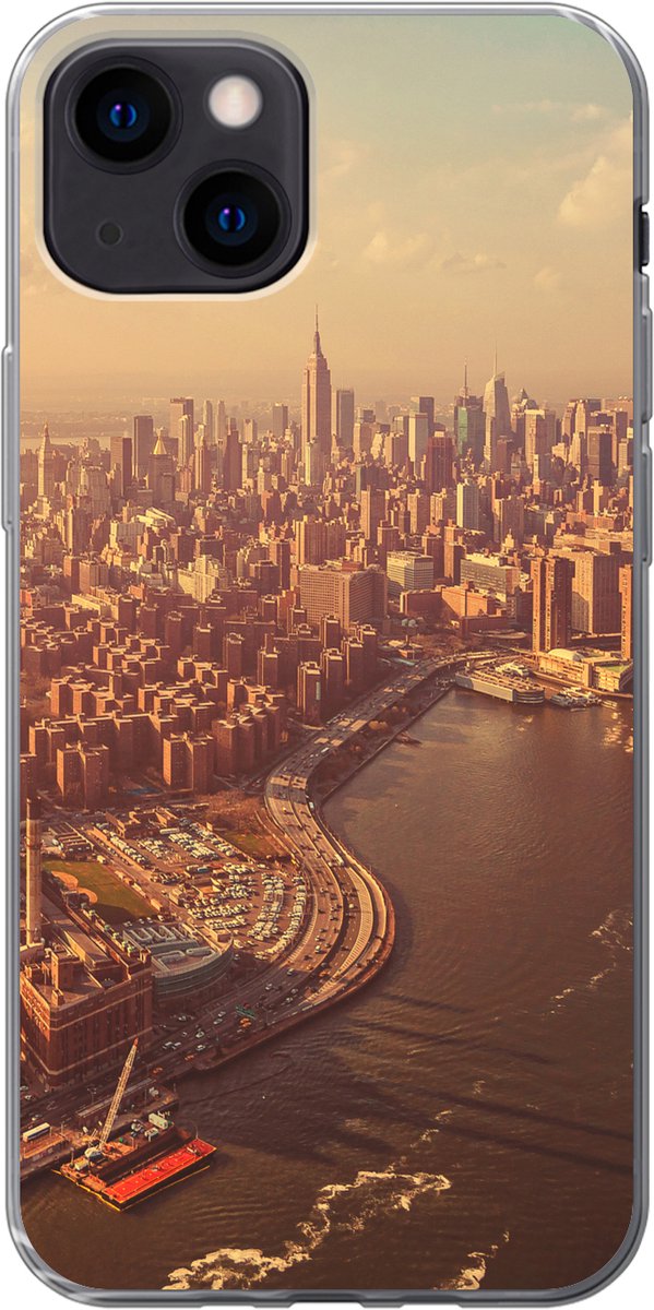 Telefoonhoesje Geschikt voor iPhone 13 mini hoesje - New York - Skyline - Goud - Siliconen Telefoonhoesje Telefoonhoesje