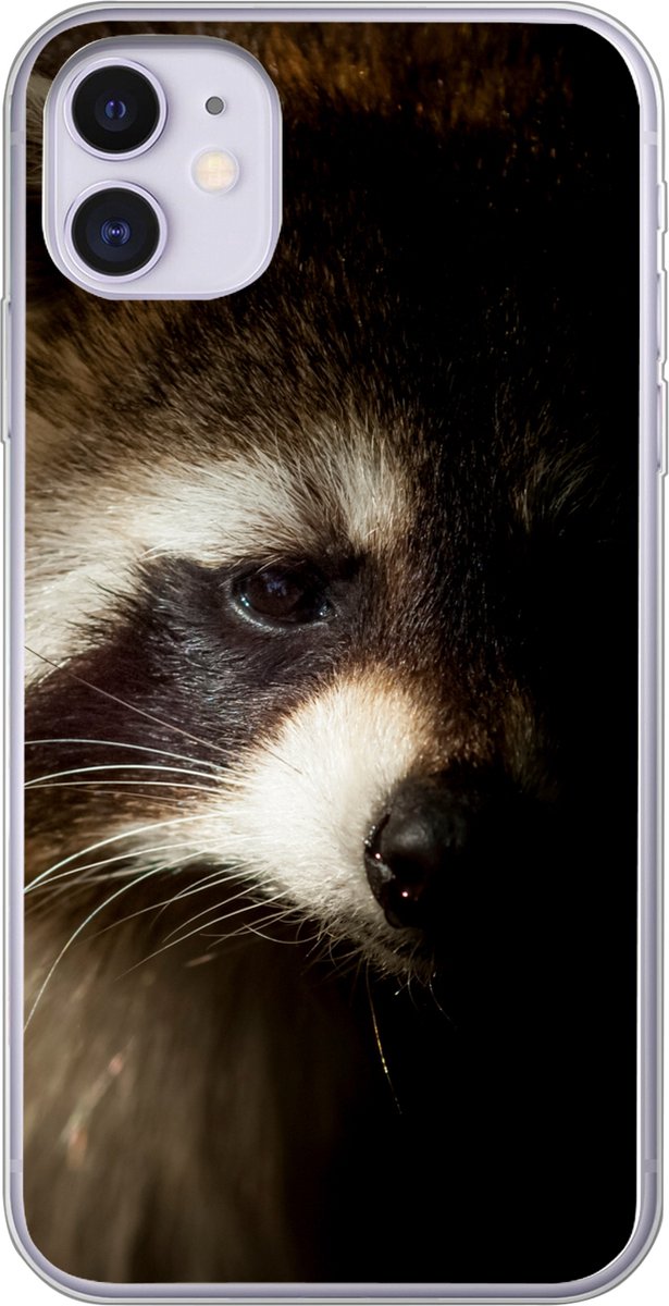 Telefoonhoesje Geschikt voor iPhone 11 hoesje - Wasbeer - Wilde dieren - Zwart - Siliconen Telefoonhoesje Telefoonhoesje