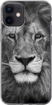 Geschikt voor iPhone 12 hoesje - Perzische leeuw op zwarte achtergrond in zwart-wit - Siliconen Telefoonhoesje