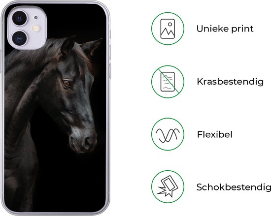 Coque iPhone 11 - Paarden - Animaux - Zwart - Siliconen
