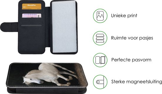 Étui pour téléphone iPhone 7 Bookcase - Paarden - Zwart - Portrait - Avec poches - Étui portefeuille avec fermeture magnétique