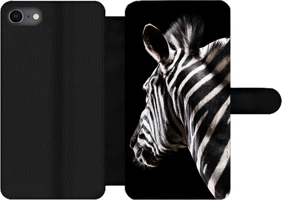 Étui pour téléphone iPhone 7 Bookcase - Zebra - Animal - Zwart - Portrait - Avec poches - Étui portefeuille avec fermeture magnétique