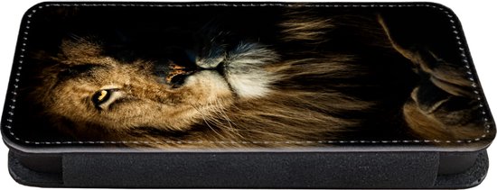 Étui pour iPhone XR Bookcase - Lion - Léger - Zwart - Avec poches - Étui portefeuille avec fermeture magnétique
