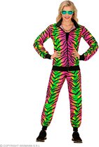 Widmann - Grappig & Fout Kostuum - Neon Raving Tiger Retro Trainingspak Kostuum - Groen, Roze - Medium - Carnavalskleding - Verkleedkleding