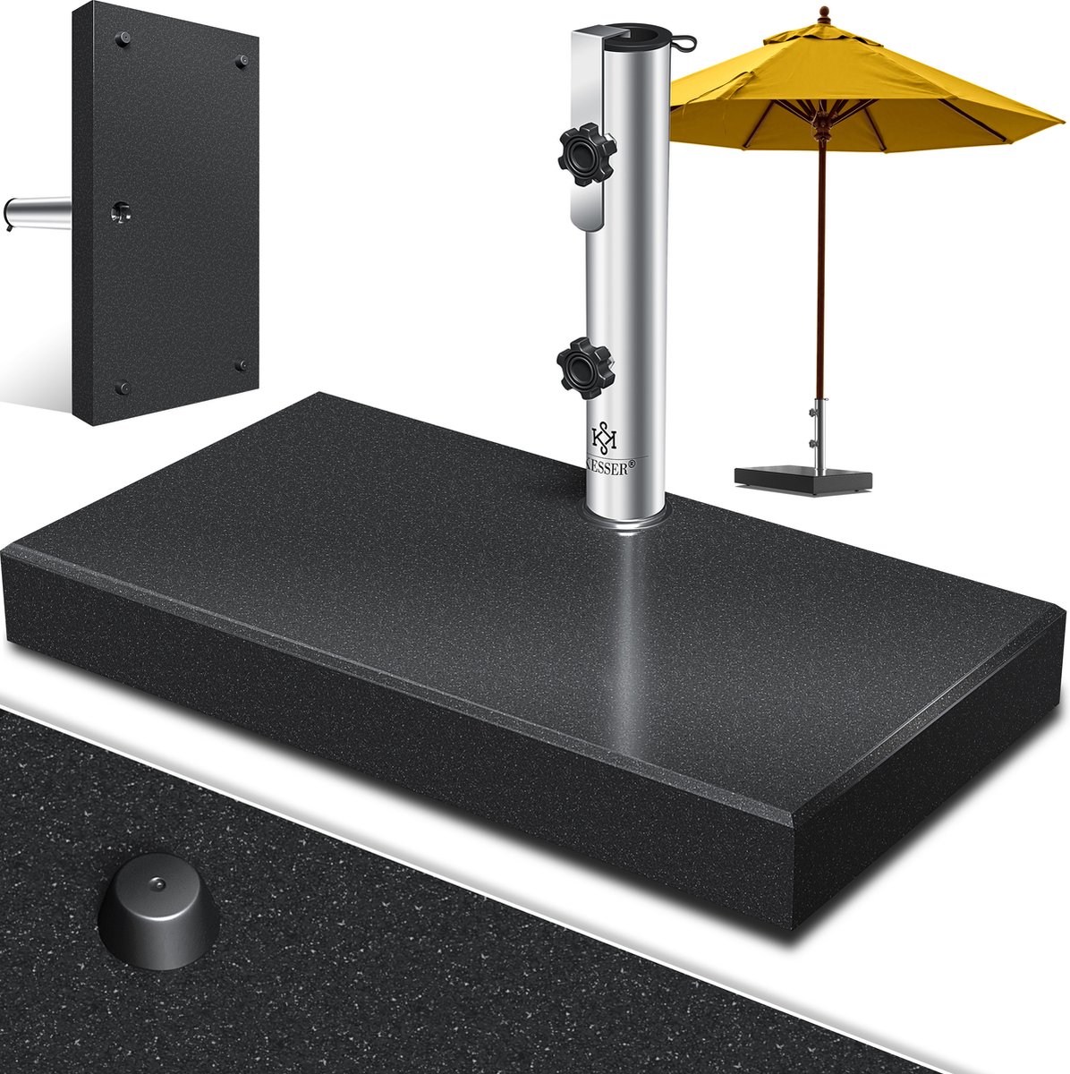 KESSER® Parasolvoet op wielen Graniet 25 kg - Parasol voet tot Ø38mm - Ø48mm verrijdbaar Rechthoek 51cm x 27,5cm - Antraciet