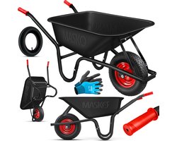 MASKO® Kruiwagen 100L met Luchtbanden max. 250kg laadvermogen inclusief Handschoenen - Zwart