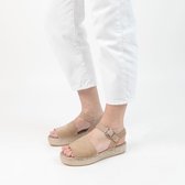 Manfield - Dames - Beige suède sandalen met touwzool - Maat 42