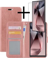 Hoes Geschikt voor Samsung S24 Ultra Hoesje Book Case Hoes Flip Cover Wallet Bookcase Met Screenprotector - Rosé goud