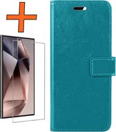 Hoesje Geschikt voor Samsung S24 Ultra Hoes Bookcase Flipcase Book Cover Met Screenprotector - Hoes Geschikt voor Samsung Galaxy S24 Ultra Hoesje Book Case - Turquoise.