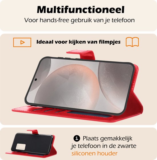 Hoes - Met Pasjeshouder - Geschikt voor Samsung Galaxy S24 Plus - Luxe Bookcase Portemonee - Flip Case - Kunstleer Book Case - Flipcase - Book Cover - Walletcase - PortemonneeHoes - Rood