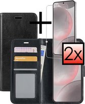 Hoes Geschikt voor Samsung S24 Hoesje Book Case Hoes Flip Cover Wallet Bookcase Met 2x Screenprotector - Zwart
