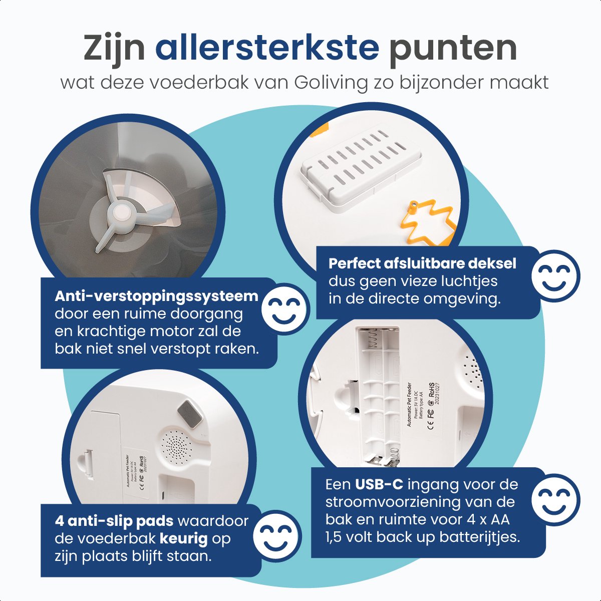 Afbeelding 2 van Gologi Automatische Voerbak Eva - Voice Recorder - Camera - Voerautomaat hond - Voerautomaat dispenser kat - Brokgrootte 3 tot 15 mm - Inhoud 6L - Wit