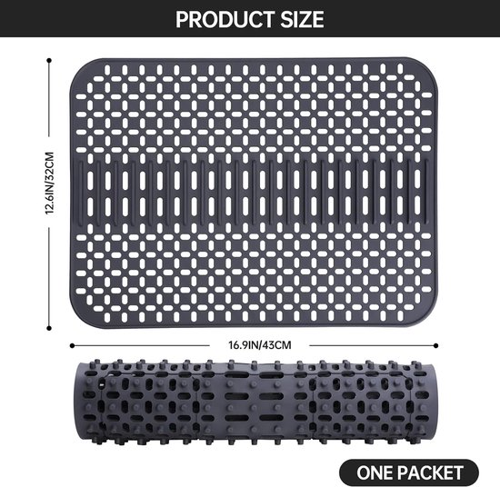Tapis D'Évier Silicone 43x32cm Gris Foncé - Protection Et Égouttoir Cuisine Multifonction