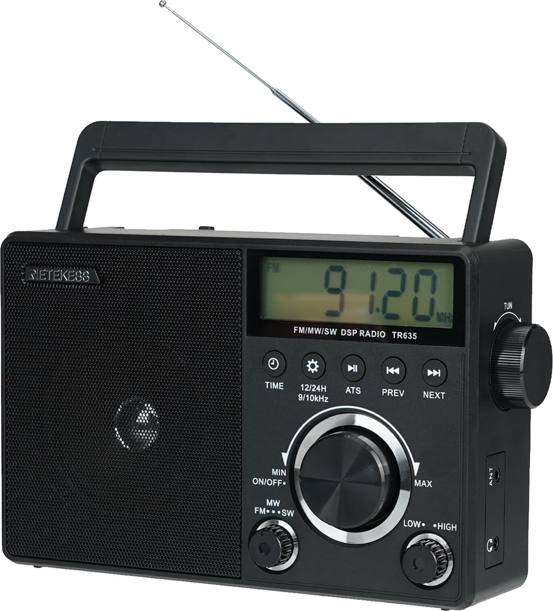 Beroli - Retekess TR635 - Portable Shortwave Radio - FM/AM/SW Transistor Battery Radio met Uitstekende Ontvangst - Hoofdtelefoonaansluiting - Grote Luidspreker - Eenvoudig - Radio Voor Ouderen (Zwart)