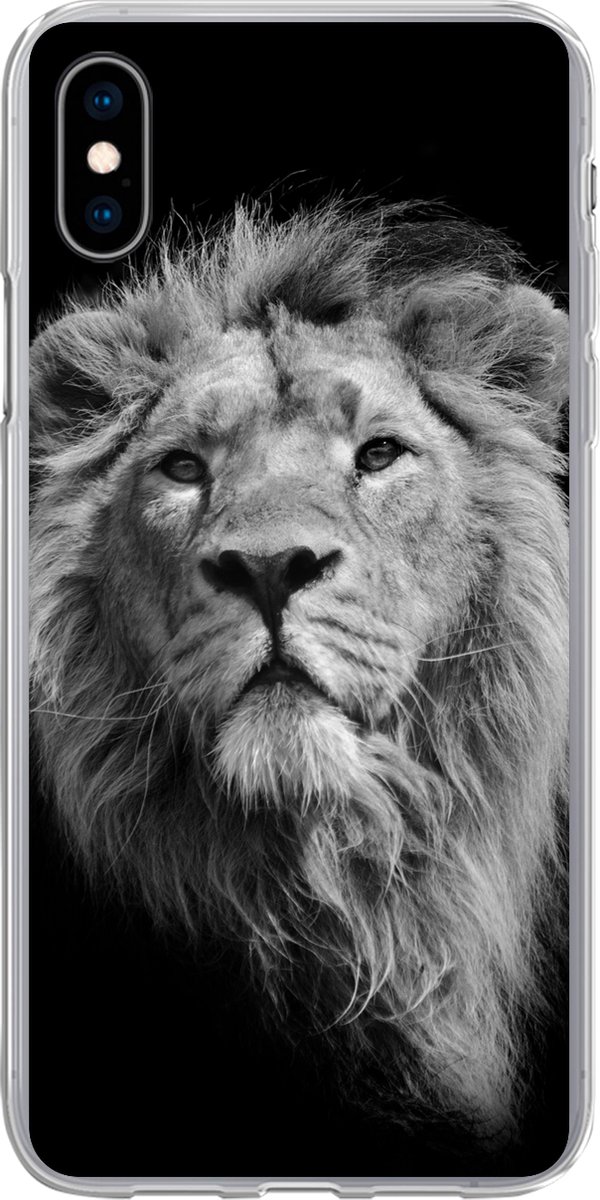 Telefoonhoesje Geschikt voor iPhone Xs hoesje - Leeuw - Portret - Zwart - Wit - Siliconen Telefoonhoesje Telefoonhoesje