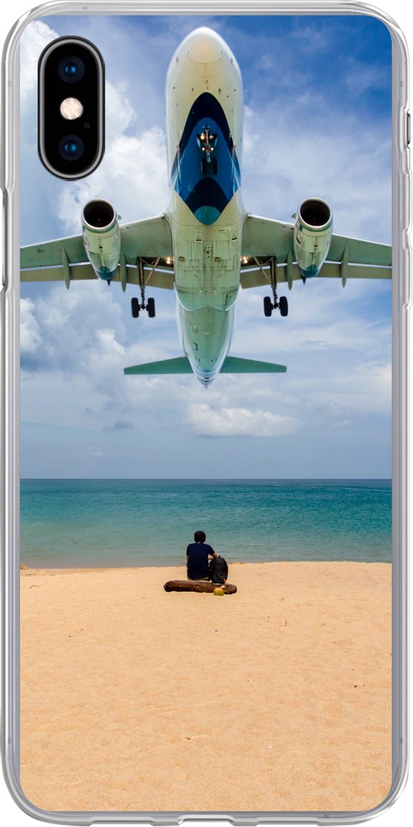 Telefoonhoesje Geschikt voor iPhone Xs hoesje - Strand - Zee - Vliegtuig - Siliconen Telefoonhoesje Telefoonhoesje