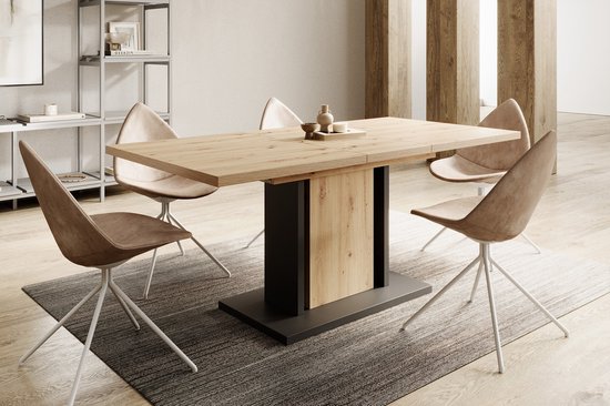 Meubella - Table de salle à manger Welp - Chêne - Zwart - 180 cm - Extensible