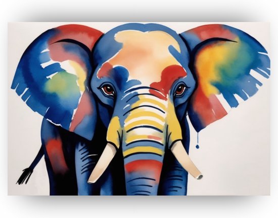 Olifant in waterverf poster - Aquarel poster - Poster olifant - Wanddecoratie kinderkamer - Woonkamer posters - Woondecoratie - 120 x 80 cm