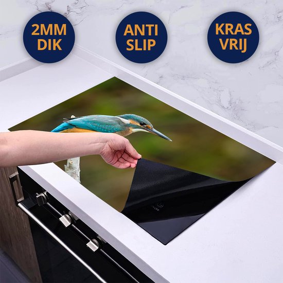 Chefcare Inductie Beschermer Blauwe IJsvogel op een Tak - 95x50 cm - Afdekplaat Inductie - Kookplaat Beschermer - Inductie Mat