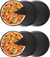 Set van 6 ronde pizzaplaten, 31 cm, pizzapan, koolstofstaal, uiencakevorm, pizzabakvorm rond voor pizza's, Franse taarten