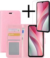 Hoes Geschikt voor Samsung A15 Hoesje Book Case Hoes Flip Cover Wallet Bookcase Met Screenprotector - Lichtroze