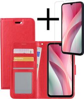 Hoes Geschikt voor Samsung A15 Hoesje Book Case Hoes Flip Cover Wallet Bookcase Met Screenprotector - Rood