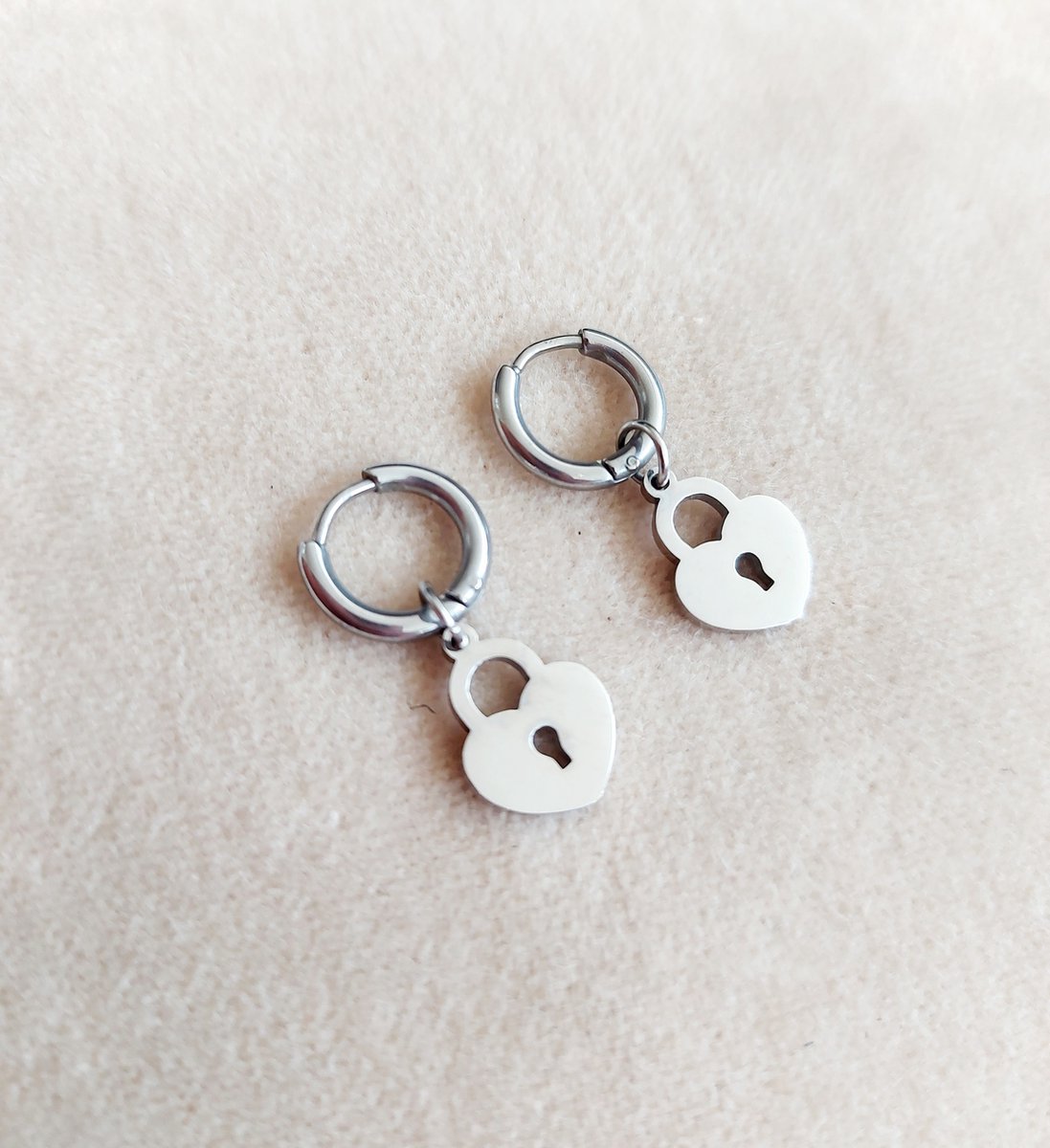 Mix en Match - Oorbellen - Hartvormige slot hanger - Zilver Kleurig - Stainless Steel