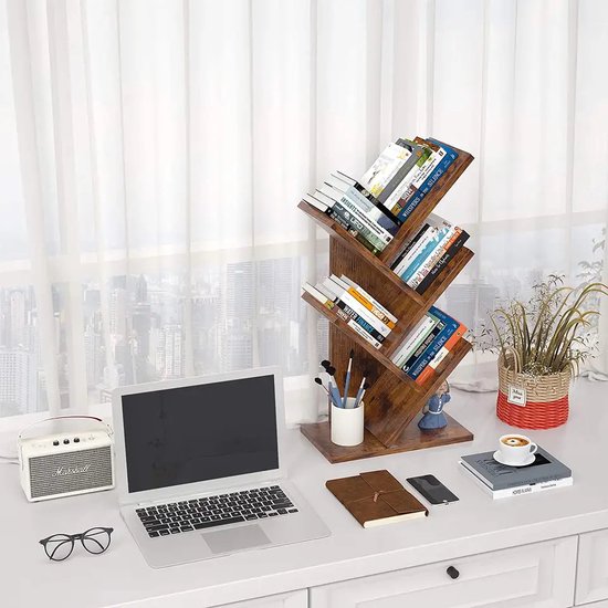 COSTWAY Boekenkast met 5 niveaus, staand rek met metalen frame, vrijstaand rek, kantoorrek voor woonkamer, slaapkamer, werkkamer, 79 x 35 x 160 cm, industrieel design (bruin