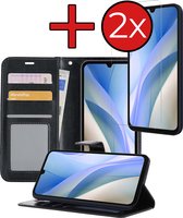 Étui pour Samsung A15 Case Book Case Cover Wallet Cover Wallet Case avec 2x protecteur d'écran - Étui pour Samsung Galaxy Galaxy A15 Cover Bookcase Case - Zwart