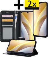 Hoesje Geschikt voor Samsung A15 Hoesje Book Case Hoes Wallet Cover Met 2x Screenprotector - Hoes Geschikt voor Samsung Galaxy A15 Hoesje Bookcase Hoes - Zwart
