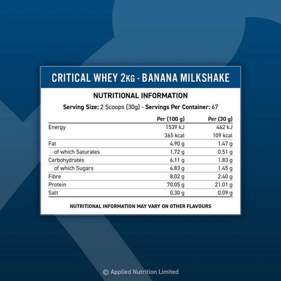 Applied nutrition - Critical Whey - Eiwitten / Proteine Shake - 2000 Gr - 66 Doseringnen -  Chocolate Milkshake Smaak — afbeelding 3