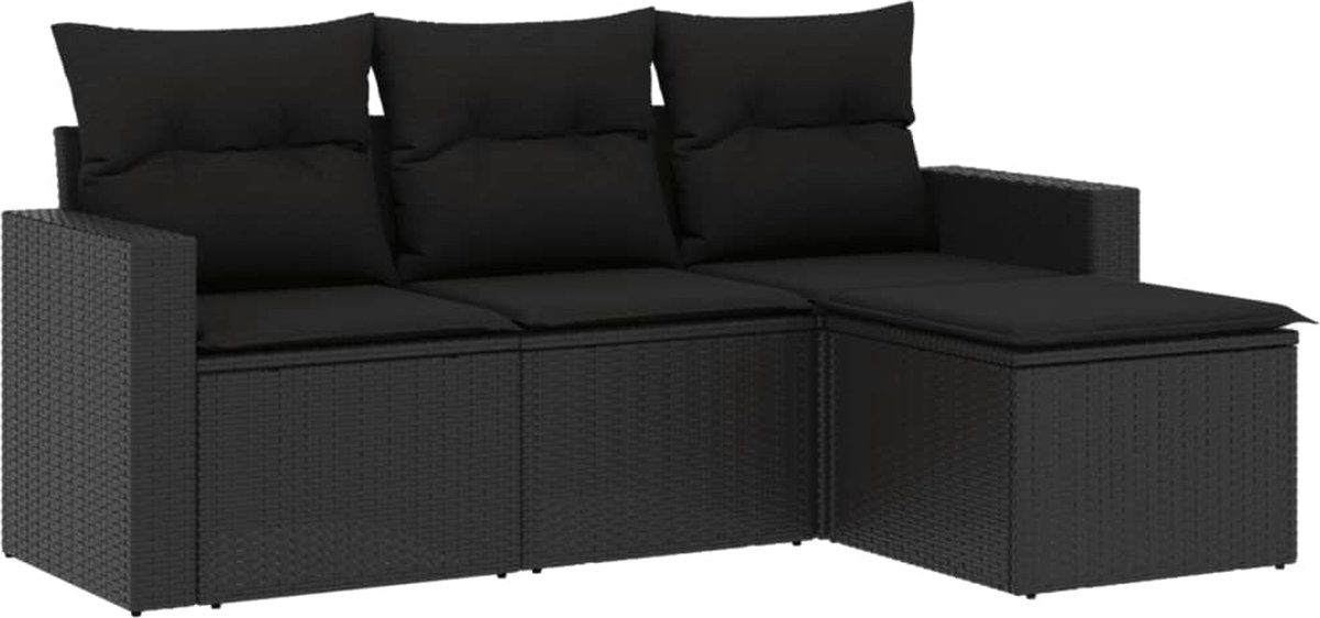 vidaXL 4-delige - Loungeset - met - kussens - poly - rattan - zwart