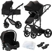 Luxe Kinderwagen 3 in 1 - Wandelwagen Baby - Kinderwagen Inclusief Autostoeltje - Buggy met Wieg - Wandelwagen - Zwart