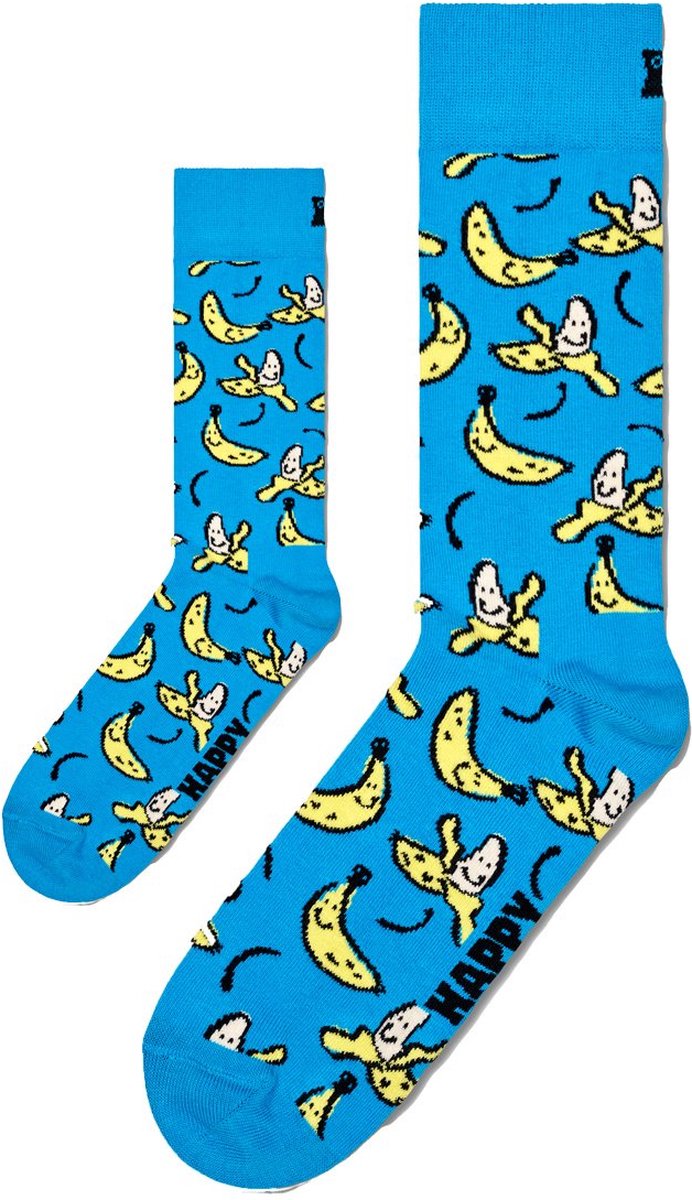 Goedkoopste Zo Vader Zo Zoon/Dochter Matching sokken Banana Split | Maat Vader 41 - 46 | Kind 12 - 24 maanden | blauw-geel