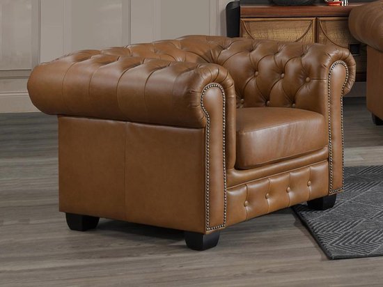 LINEA SOFA Chesterfield fauteuil BRENTON 100% buffelleer - Vintage caramel L 105 cm x H 73 cm x D 96 cm