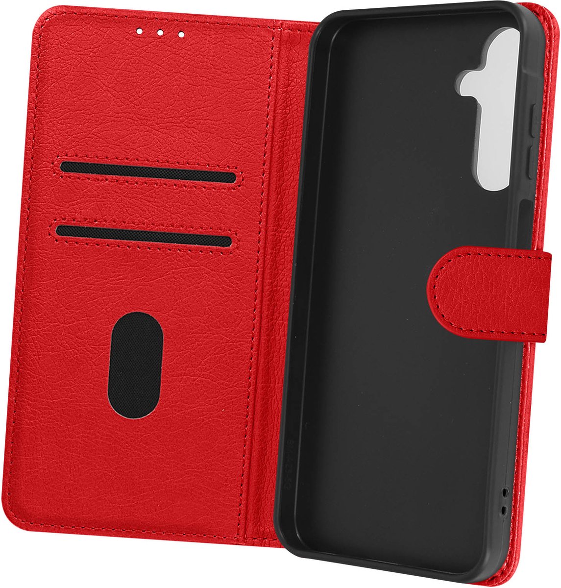 Avizar Case Geschikt voor Samsung Galaxy A25 portemonnee en videohouder, Rood