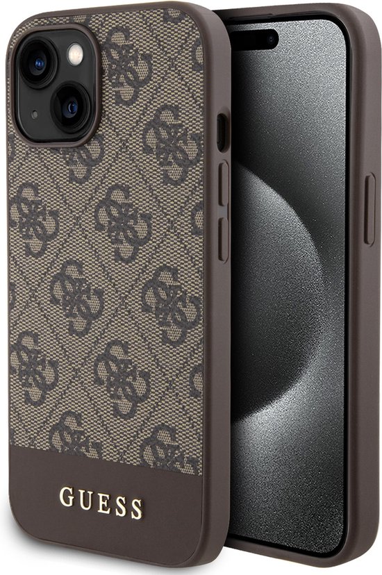 Guess iPhone 15 Hardcase Backcover Magsafe – 4G Pu Bottom – Bruin